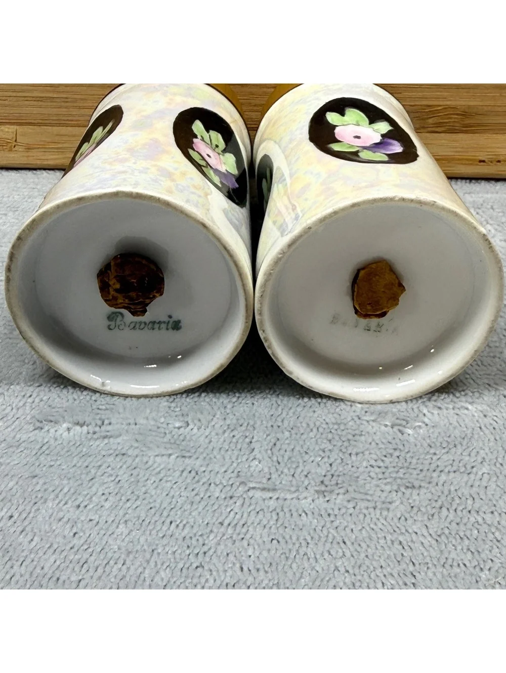 Antique Bavaria Art Nouveau Lusterware Salt Pepper Shakers Gold Porcelain